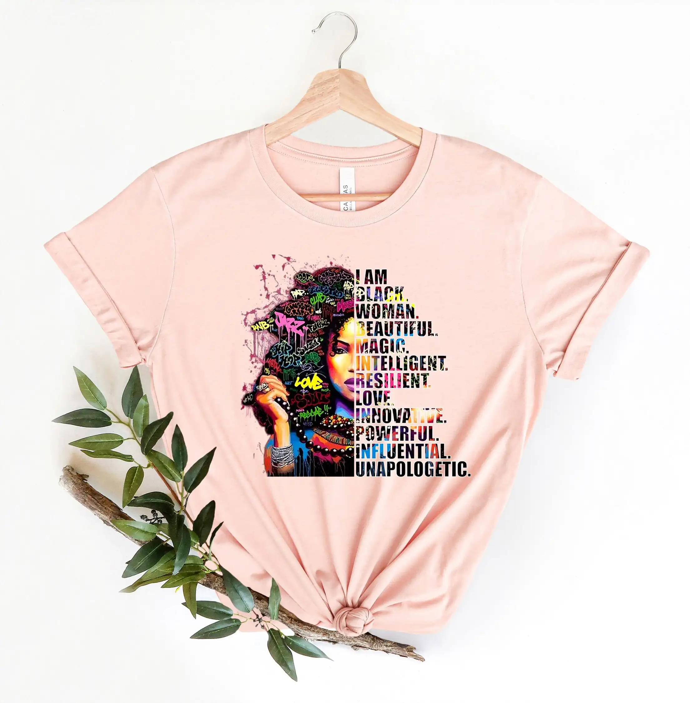 I Am Black Woman Beautiful Magic Intelligent Resilient Love Innovative Powerful Influential Unapologetic T Shirt BLM