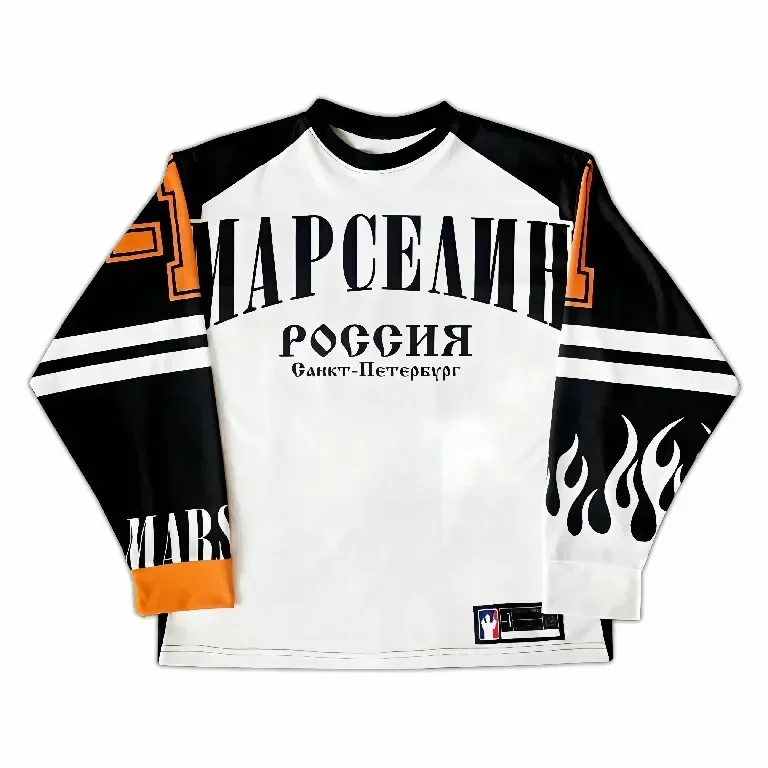 Streetwear Россия Jersey Y2k Sweatshirt Men Women Gothic Hip Hop Letter Graphic Pullover Sweatshirt Breathable Long Sleeve Tops