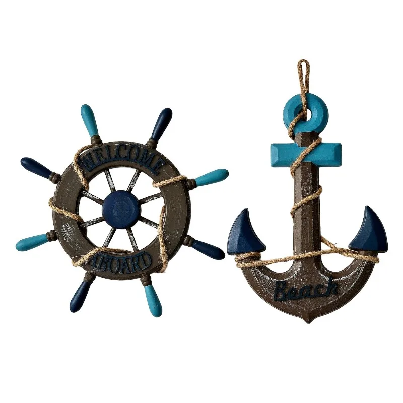 For Helmsman Iron Anchor Home Decoration Mediterranean Style Ocean Theme Combination Wall Hanging Wood Crafts Rudder