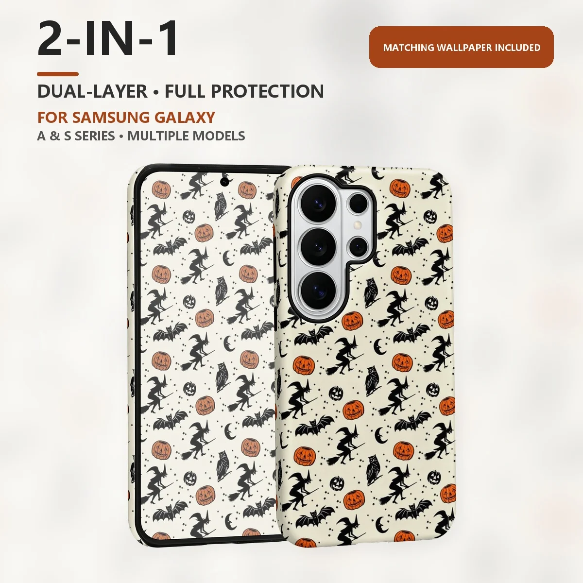 Halloween Witch Pattern 2-in-1 Dual-Layer Phone Case for Samsung Galaxy S26 S25 S24 Plus Ultra FE S20 FE A56 A17 A16 A15