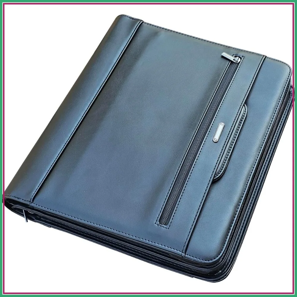 

Men's Leather Briefcase for Work, Padded Laptop Bag, Black