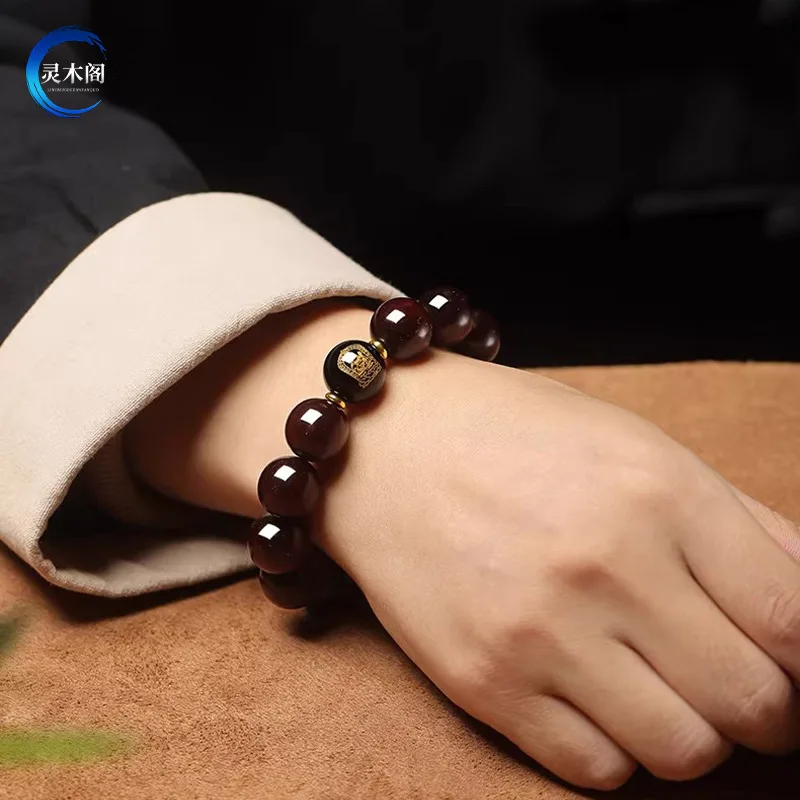 Natural Lobular Rosewood Venus Old Material Zodiac Horse Mahasthamaprapta Buddha Bracelet for Men Prayer Beads Gifts