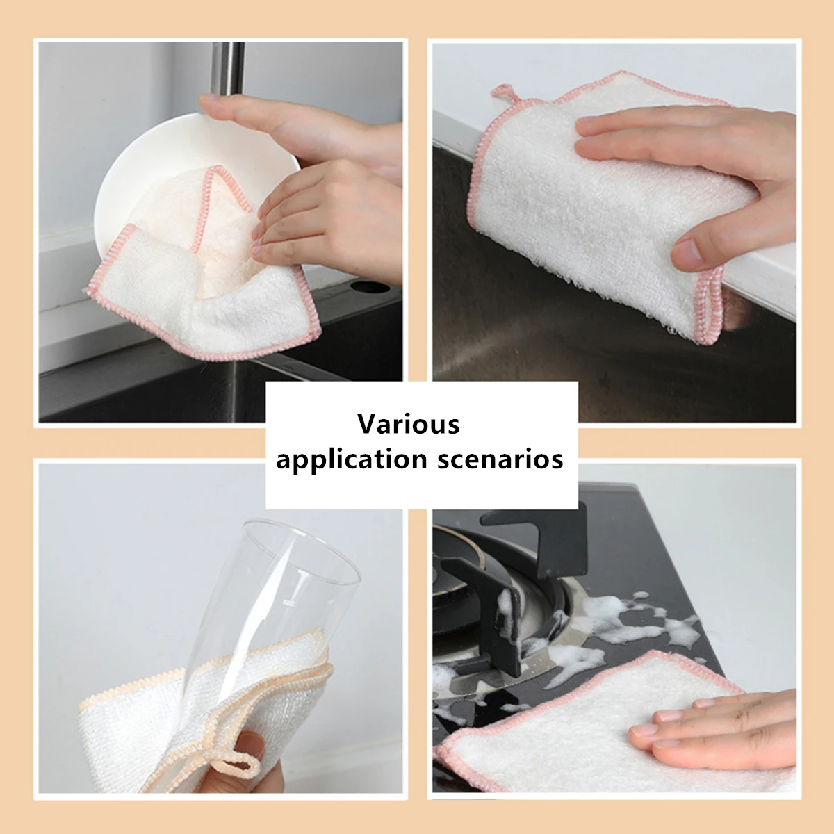 6/12pcs Bamboo Fiber Dishcloth, Oil Remover, Non-stick Oil Absorbent, Non-shedding Oil Dishcloth, Kitchen Cleaning Rags