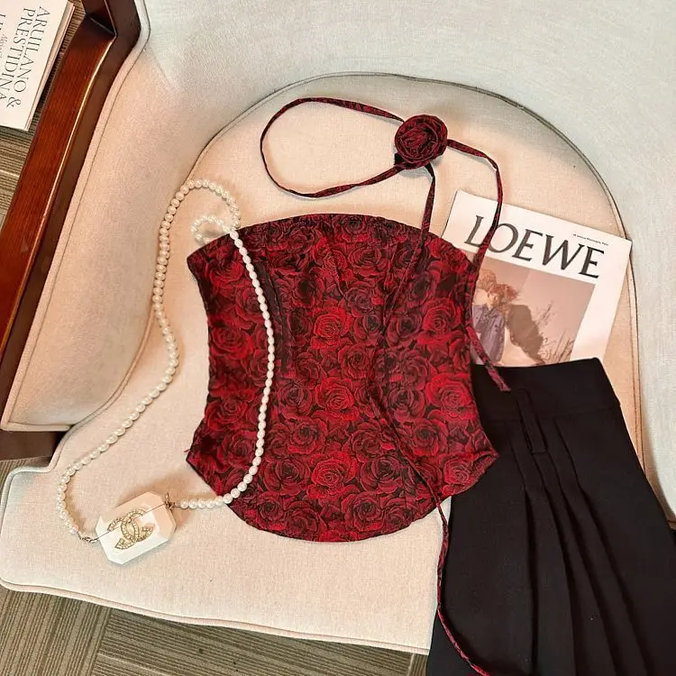Retro High-End Women's Tube Top Vest Summer New Short Irregular Slimming Versatile Sleeveless Shirt Fashionable Polyester Fiber