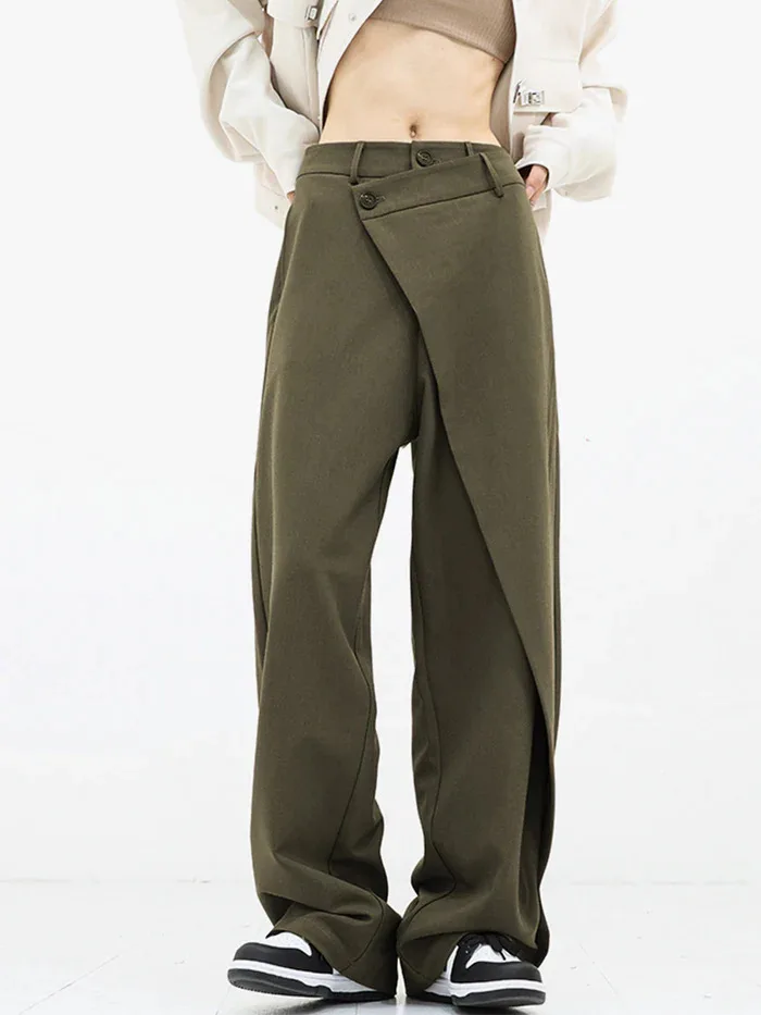 European and American Women's Clothing Irregular Trousers Button-down Loose Wide-leg Trousers