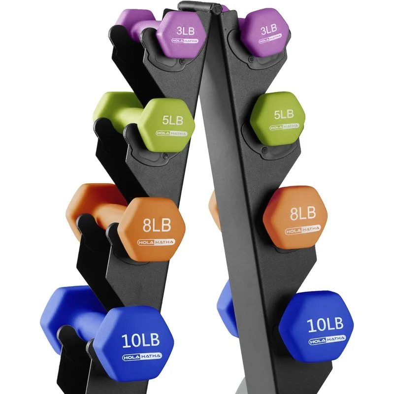 10 Pound Neoprene Dumbbell Free Hand Weight Set with Rack, Ideal for Home Exercises to Gain Tone and Definition, Pastel