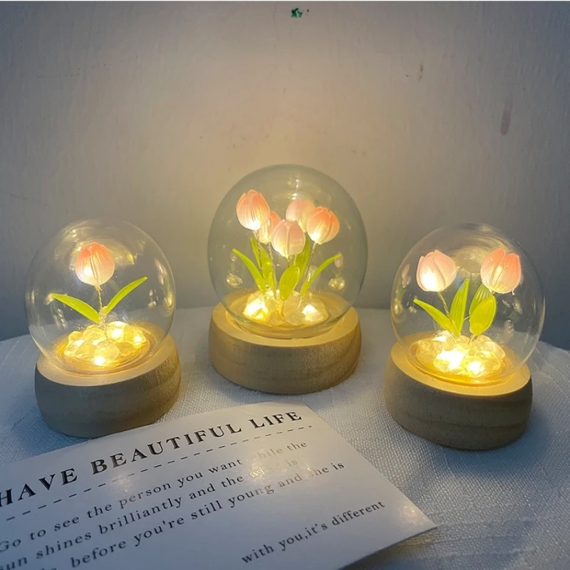 DIY Tulip Night light Flower LED Light Accessories Material Package Valentine\'s Day Gift Self Made Romantic Flower Ambient Light