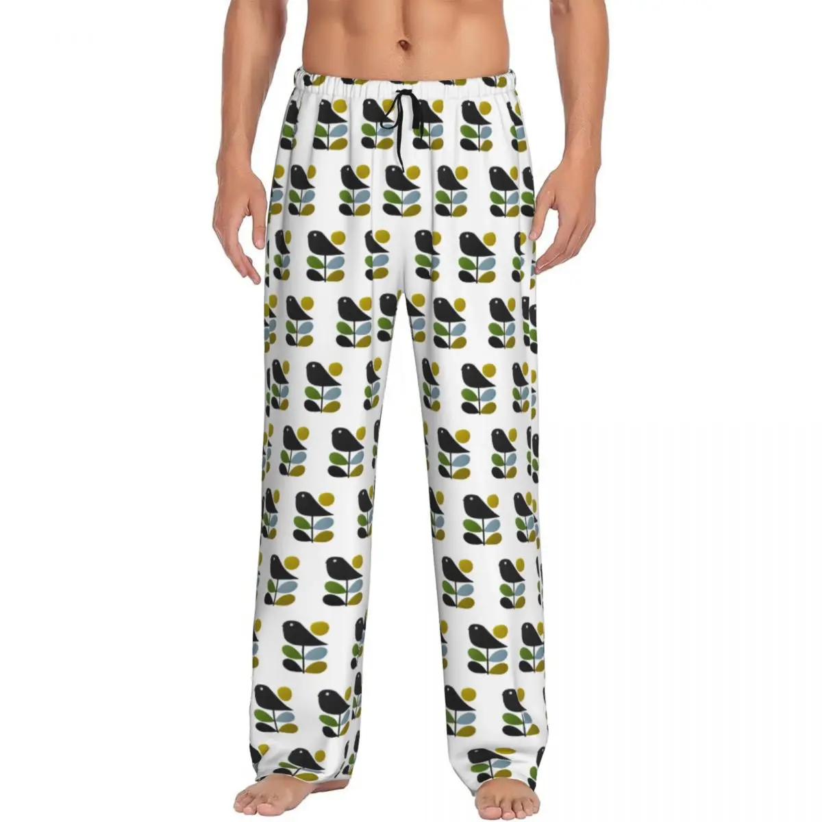 

Custom Orla Kiely Stem Bird Pajama Pants Men's Scandinavian Flower Geometric Sleepwear Lounge Sleep Bottoms Stretch with Pockets