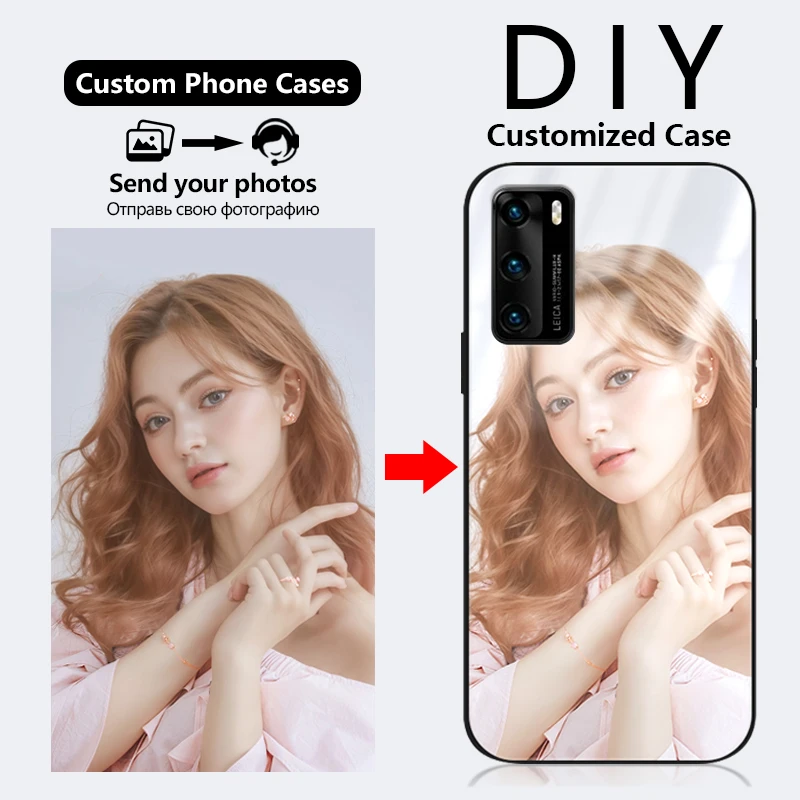 Personalizado caso diy para huawei p40 p20 p30 p50 p8 lite pro plus p inteligente z 2020 personalizar padrão design de vidro silicone capa do telefone