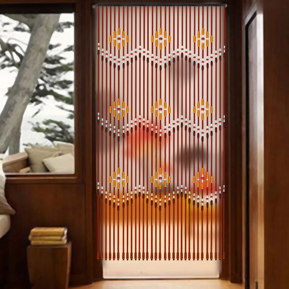 

31-Line Wooden Bead Curtain Porch Partition Curtain Window Line Divider 90x220CM