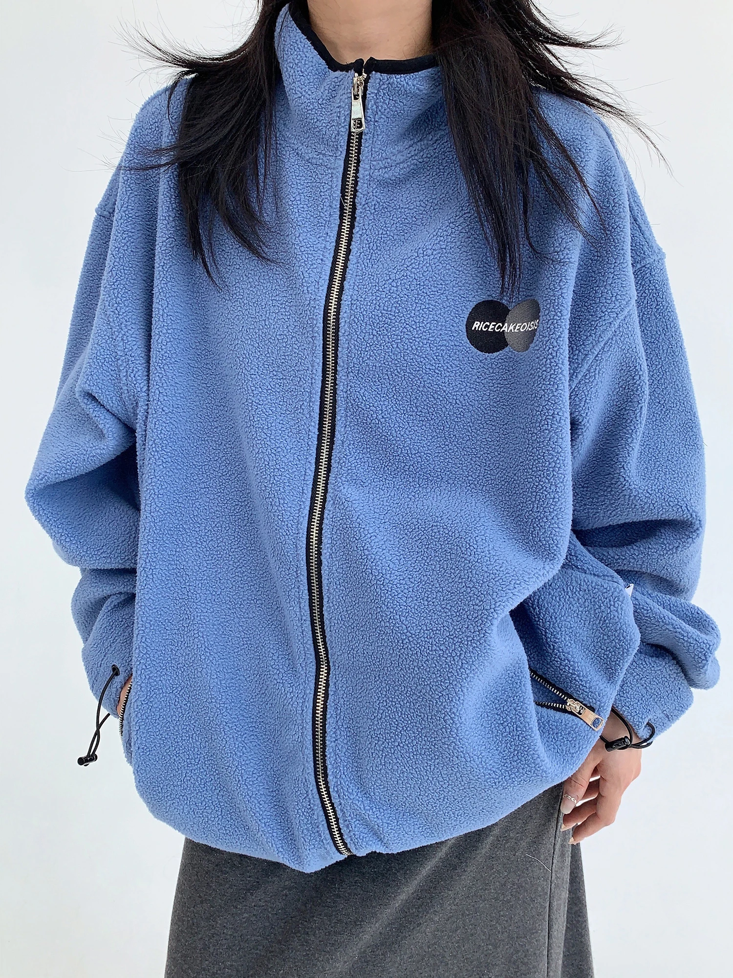 

Oisis Thiened Fce Jaet женский свободный ленивый синий открытый кардиган с воротником-стойкой зимний американский ретро Sle повседневная верхняя одежда