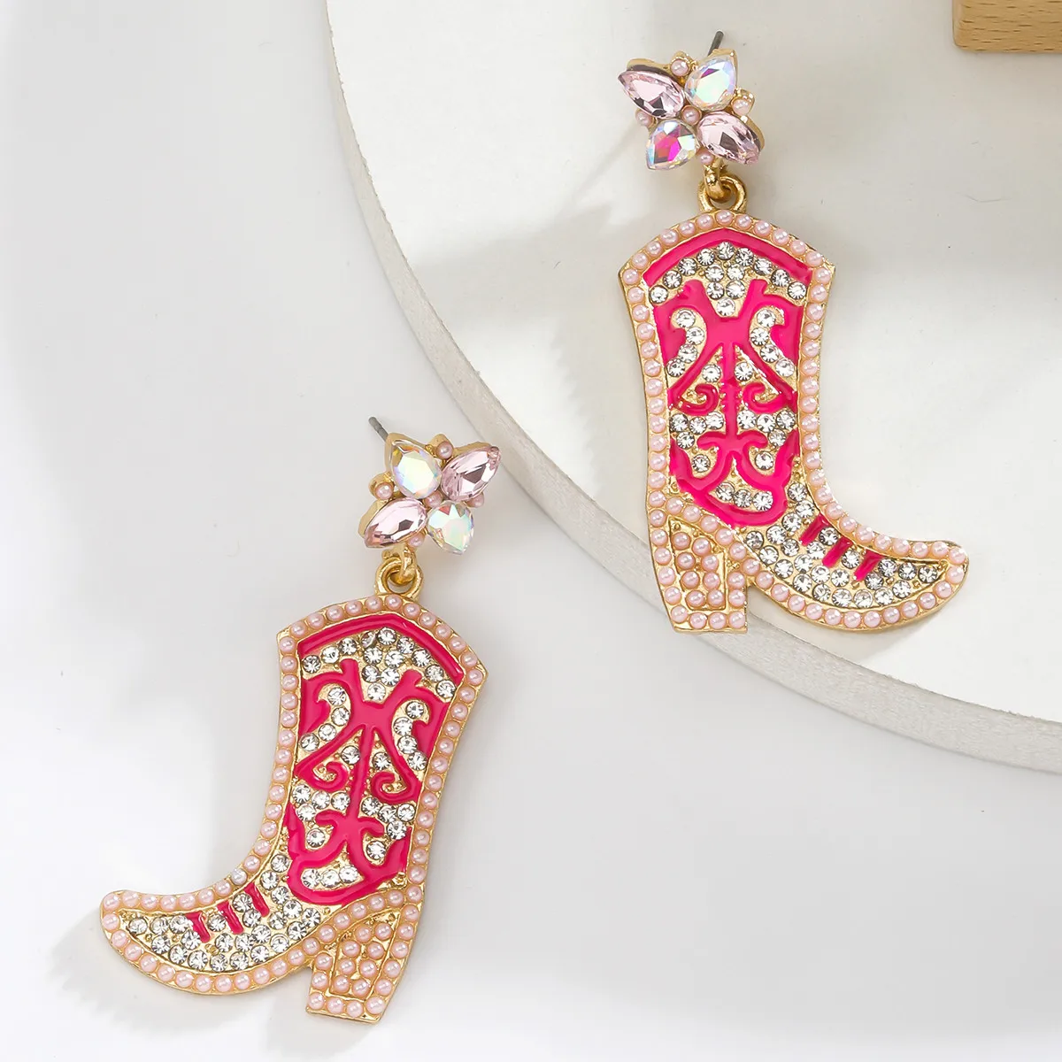 Vedawas Bohemian Rhinestone Beaded Boots Cowboy Hat earrings,Western Style Holiday Party Women Accessories