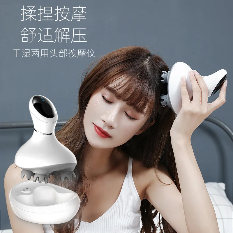Head Massager, Kneading Stress Relief, Acupoint Electric Meridian Brush, Waterproof, Handheld Scalp Massager