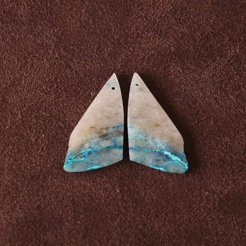 

Женские серьги в форме самородок из натурального хризокола, простые модные ювелирные изделия ручной работы, драгоценный камень 34x17x3 мм, 4,8 г