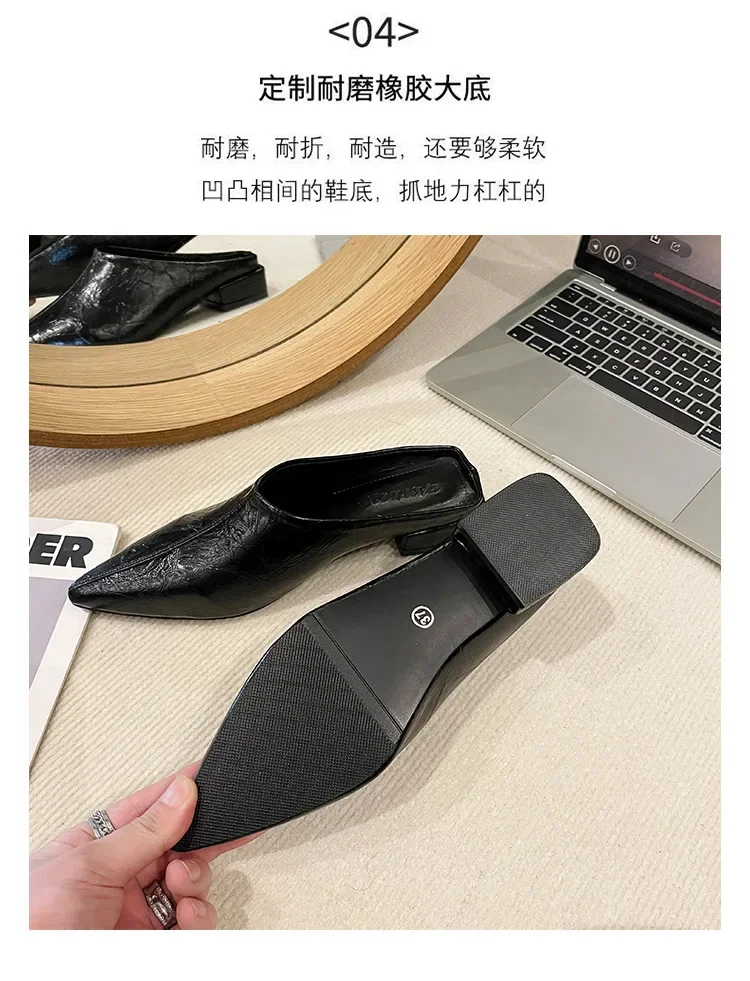 Hochhackige Einfache Damen-Baotou-Halbpantoffeln Spitze Sommer-Abendschuhe Einfarbige Hohe Absätze Schwarze Schuhe – Detail 14