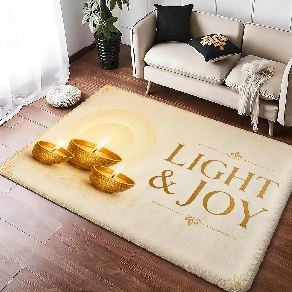 Diya Lamp Festival of Lights Decor Floor Mat Soft Thickened Non-Slip Bedroom Living Room Door Mat Home Decor Flannel Rugs