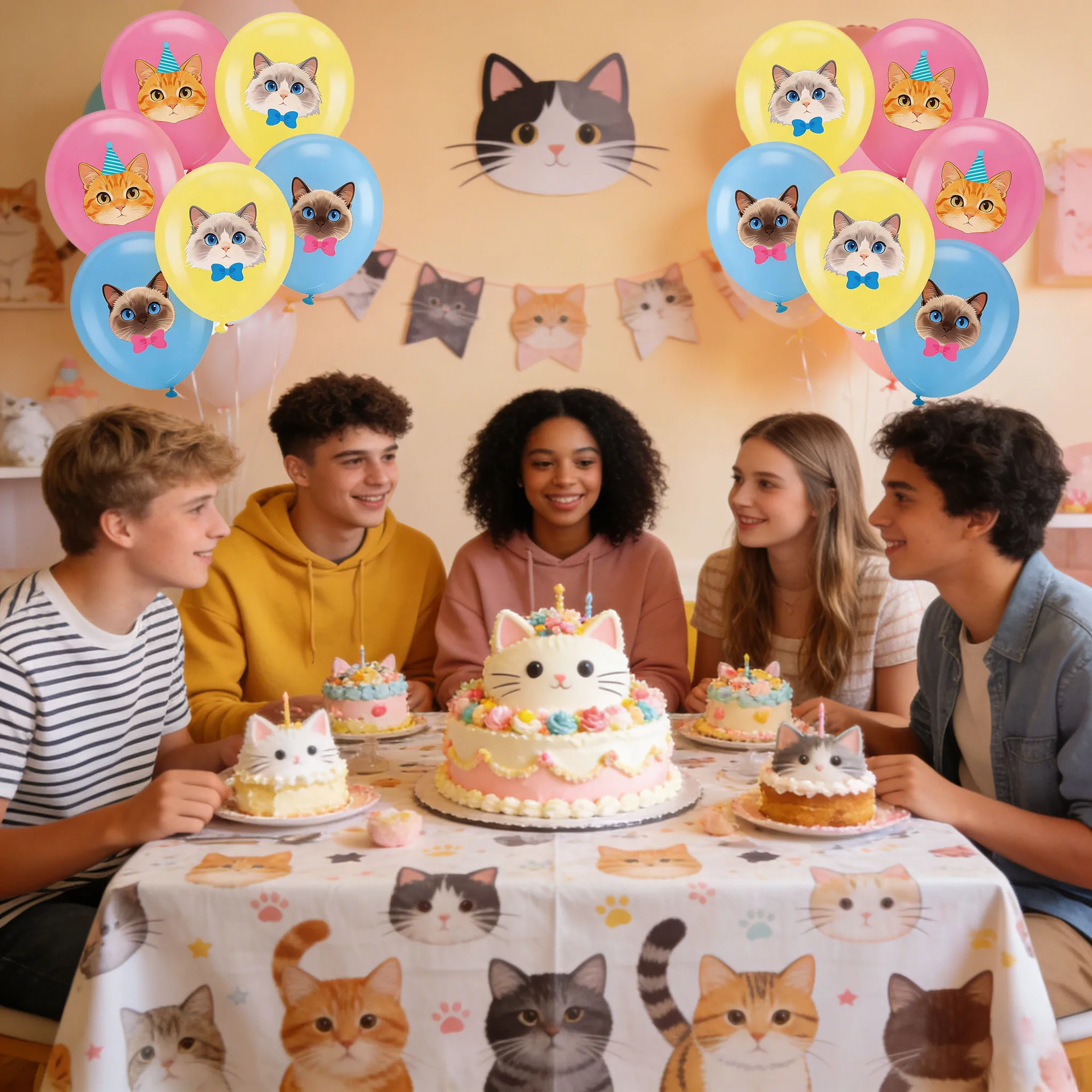 Katzen-Latexballons, 12 Zoll, niedliche Kätzchenballons für Kindergeburtstage, Babypartys, Partydekorationen mit Haustier-Katzen-Thema – Detail 5