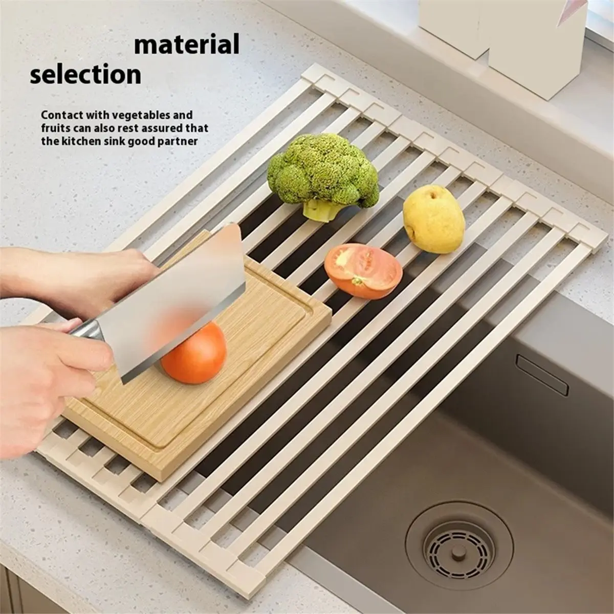 304 Stainless Steel Kitchen Drain Rack, Foldable Sink, Drain Basket, Sink Storage Rack, Roller Shutter, Silicone Drain