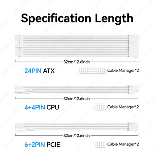 Imagen 2 del producto JEYI PSU Kit de cable de extensión-24Pin ATX + 8Pin EPS + 6+2Pin PCIe 18AWG Cable de cobre Funda premium con peines de cable
