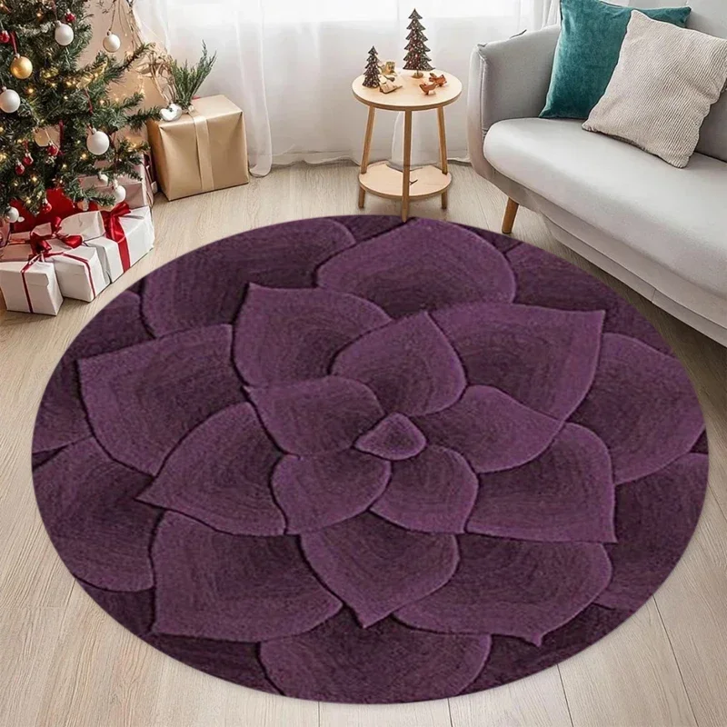 Floor Mats Lotus 2D Shaped Round Area Rug, Floral Embossed Non-Slip Floor Mat,  Room Living Room Decor Carpet  Coffee Tables