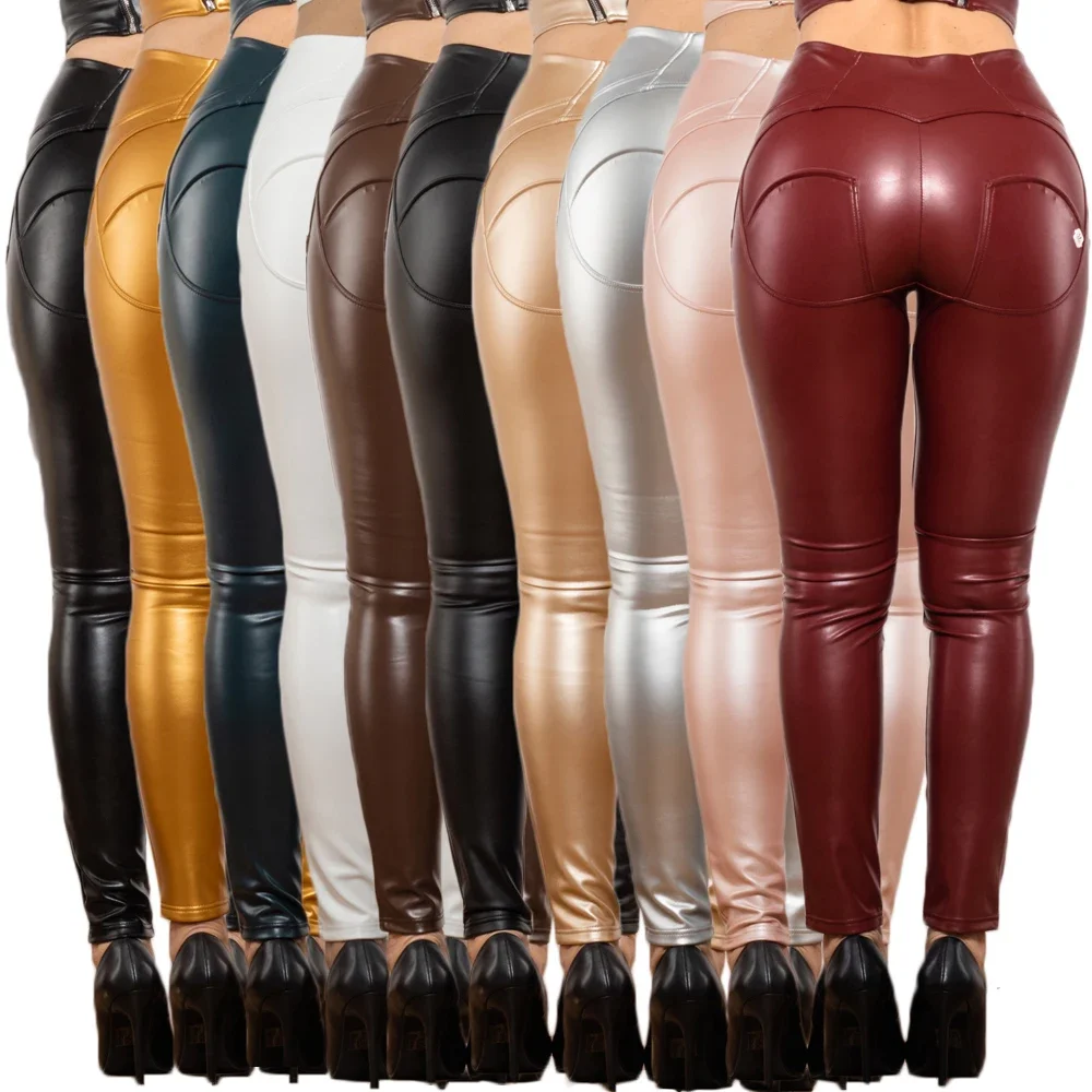 Shascullfites Melody Sexy Scrunch Butt Leggings Women's Fashion Pu Leather Pants Skinny Elastic Leggins Workout Tights Female