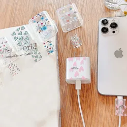 Silicone Charging Cable Winder Protective Case for Apple iphone Fast Charge 18/20W Head Protector USB Cute Date line love flower