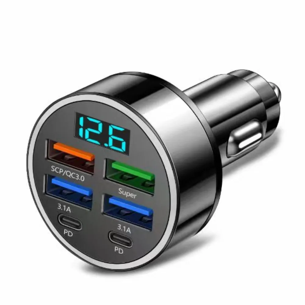 Dual USB Output Mobile Phone Car Charger Fast Charging Type C 5 Ports Car Chargers 5 Ports Universal Car Charger Adapter