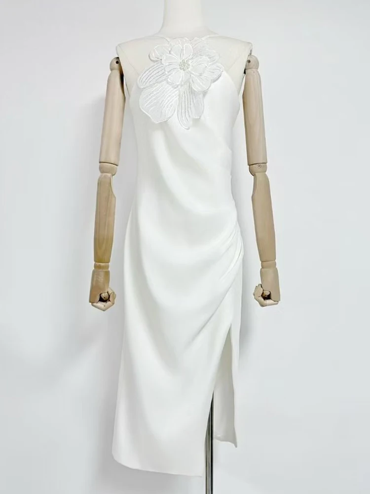 Robe de soirée Sexy à bretelles pour banquet, dos nu, bustier tubulaire, fleur tridimensionnelle, fendue, slim, nouvelle collection été 2025