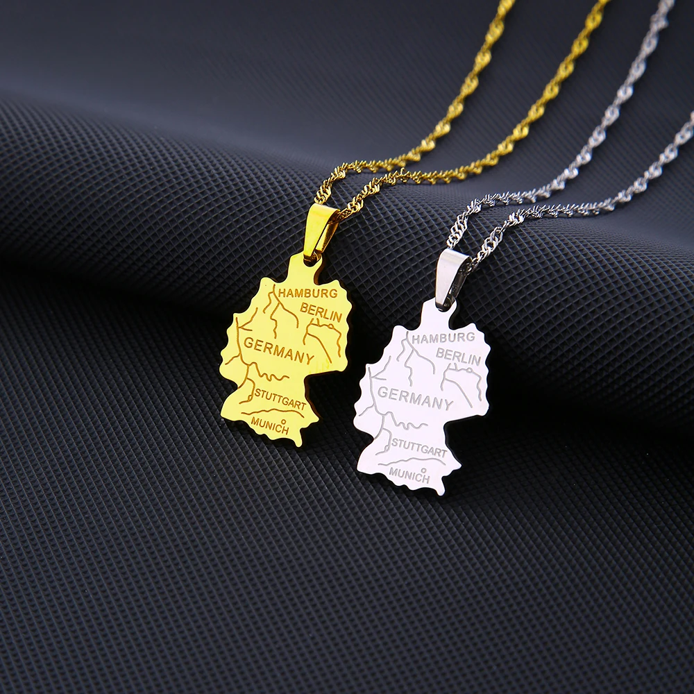 Mode Deutschland Karte Flagge Anhänger Halskette Edelstahl Männer Frauen Deutschland Karten Schmuck Geschenk – Detail 9