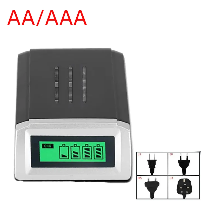 Rechargeable Battery LCD-002 LCD Display for AA/AAA NiCd NiMh with 4 Slots Smart Intelligent Battery Charger EU/USA/UK Plugs