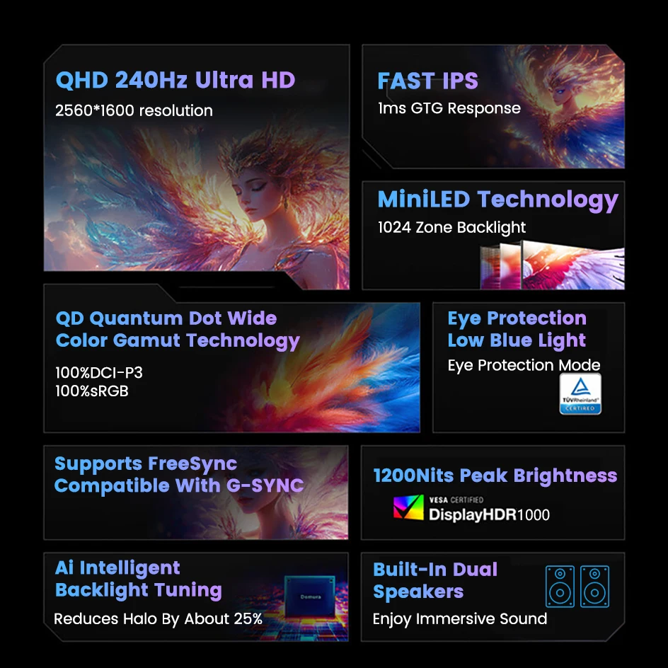REALZA MiniLED モバイルモニター 16インチ 240hz 16インチ 2.5K 240Hz MiniLED ポータブルモニター 2560x1600P 1200nit