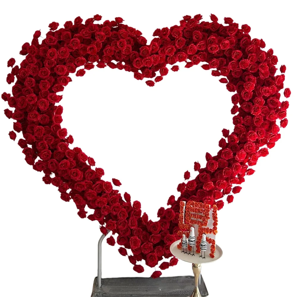 5D Luxe Witte Rozen Hartvormige Boog Kunstbloemen Achtergrond Romantische Bruiloft Feestdecoratie Raamdecoratie Arrangement - afbeelding 2