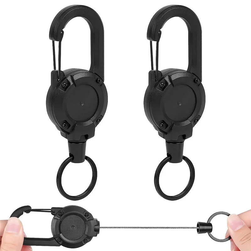 Llavero retráctil de alta resistencia, soporte de insignia retráctil de 4 piezas, carrete de tarjeta de identificación retráctil Clips de carrete de alta resistencia (negro)