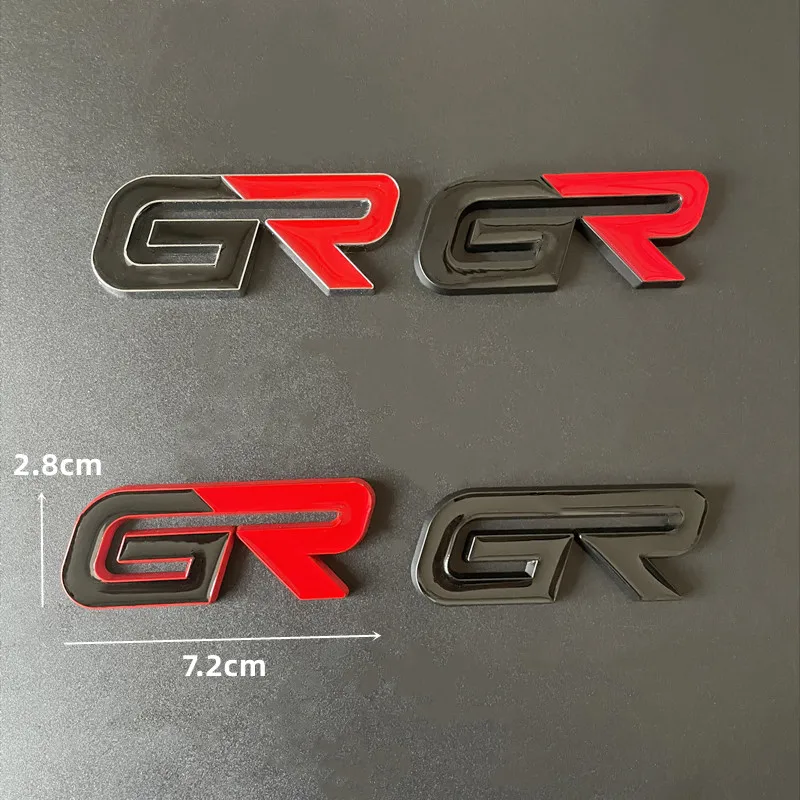 3D Metal Black Red Logo GR Emblem Letters Car Front Grill Badge For Toyota Hilux CHR Corolla Yaris GR Sticker Accessories
