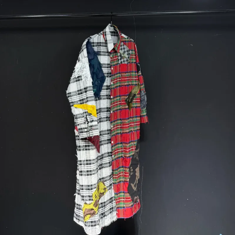 HKSH Spring Autumn New Men Tide Punk Patchwork Plaids Long-Sleeve Shirt Korea Casual Streetwear Shirt-Coat Chic Ins Vibe HK20472