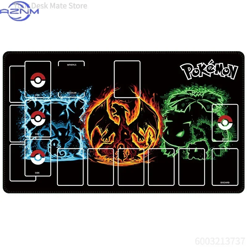 Starter Pokemon Fire Water Grass TCG Playmat Large Mousepad, Rubber Non Slip Trading Card Game Desk Mat, Anime Table Pad with Ga