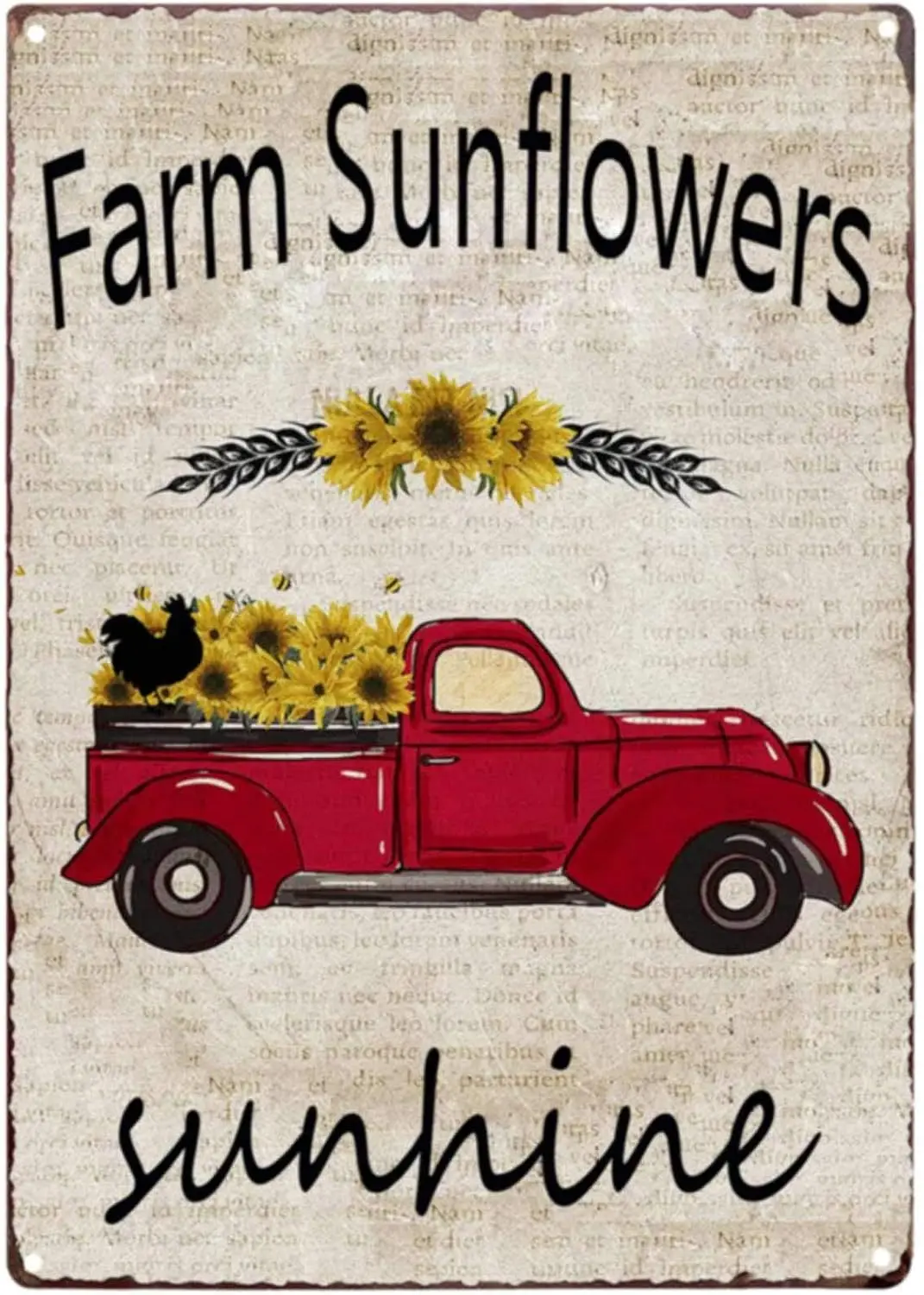 TISOSO Farm Sunflower Sunshine Red Truck Vintage Tin Bar Sign Farmhouse Kitchen Wall Country Home Decor for Living Room Bedroom