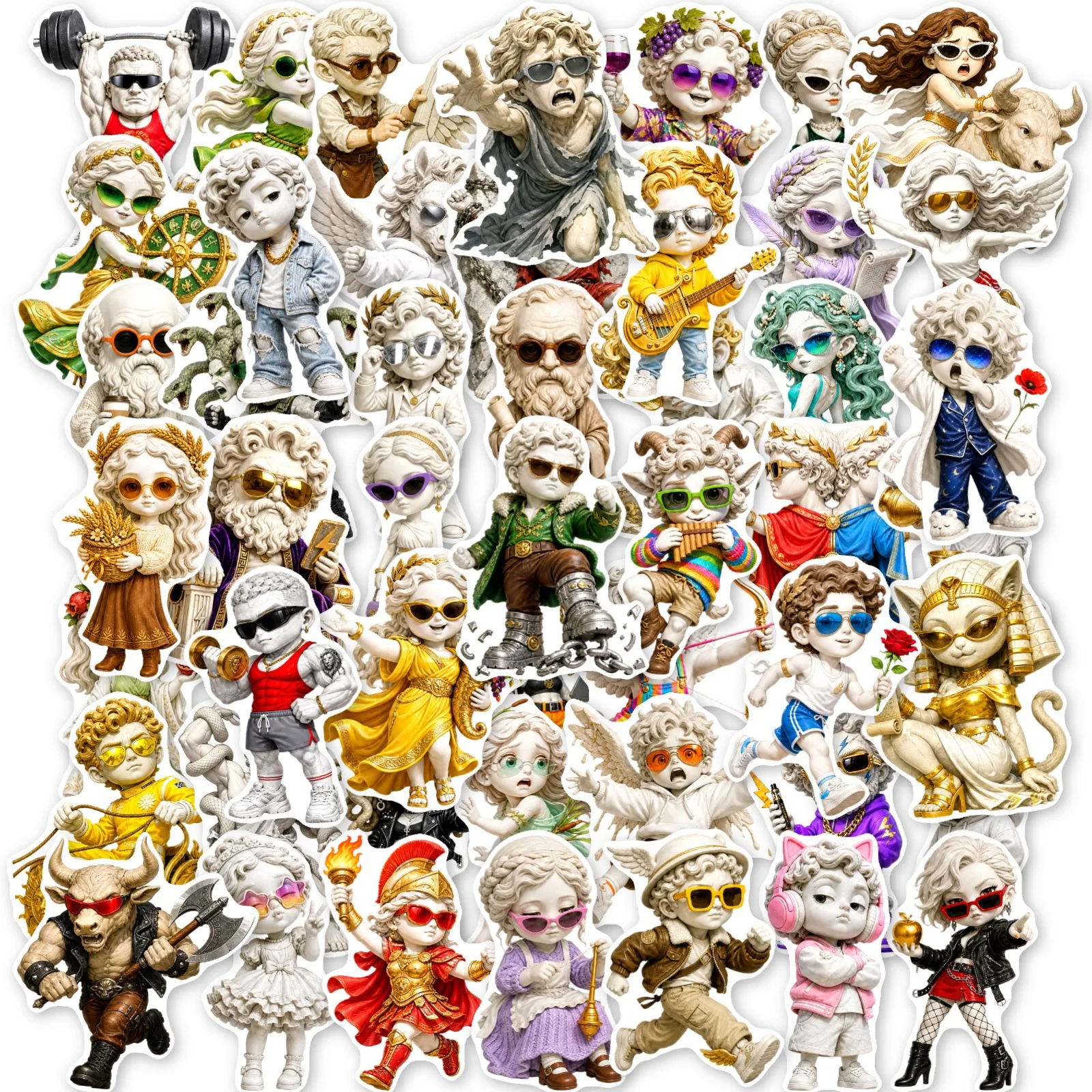 50 Pcs Trendy Funny Ancient Statue Stickers Vintage Plaster Figure Waterproof Vinyl Decals for Laptop Phone Case Journal Gift
