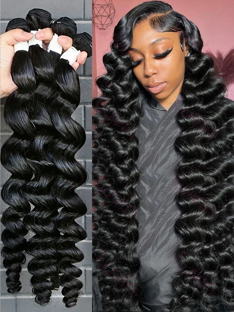 30 32 40 Inch Losse Golf Haarwerken van Echt Haar 1 3 4 Bundels Rauw Maagdelijk Onbewerkt Braziliaans Losse Diepe Golf Haarwerken Bundels Extensions - afbeelding 2