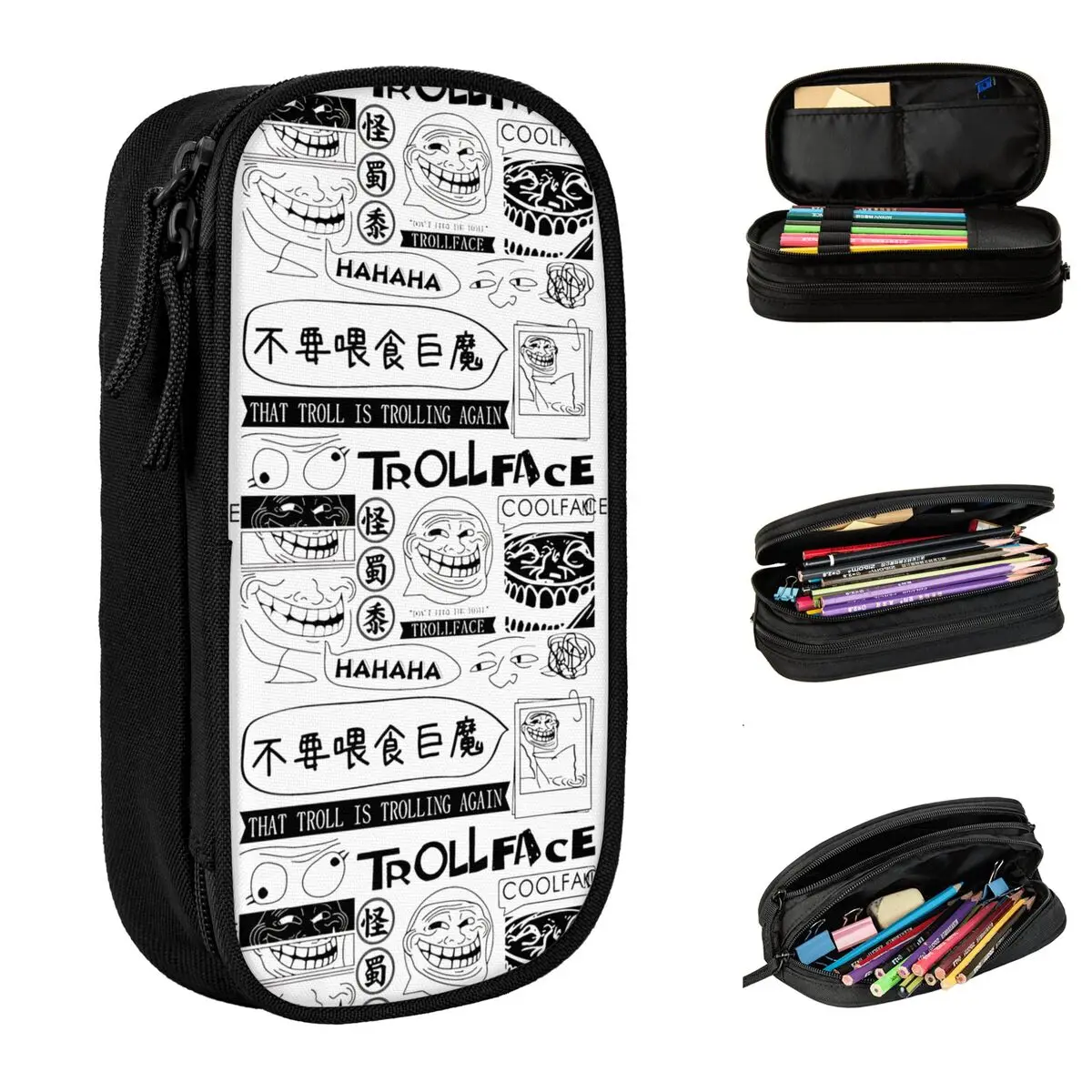 Trollface Coolface Collage Pencil Cases Lovely Rage Comic Funny Anime Pen Box Bags Kids Big Capacity Students School Pencilcases