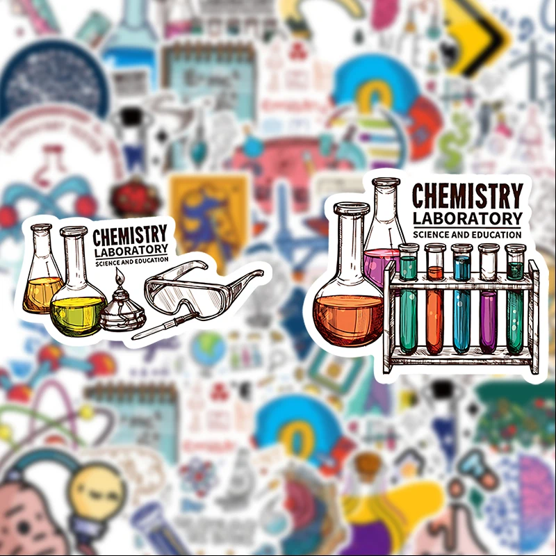 50 pegatinas de grafiti de laboratorio científico, adecuadas para diarios, portátiles, parachoques de automóviles, patinetas, botellas de agua, computadoras, decoraciones de teléfonos, etc.