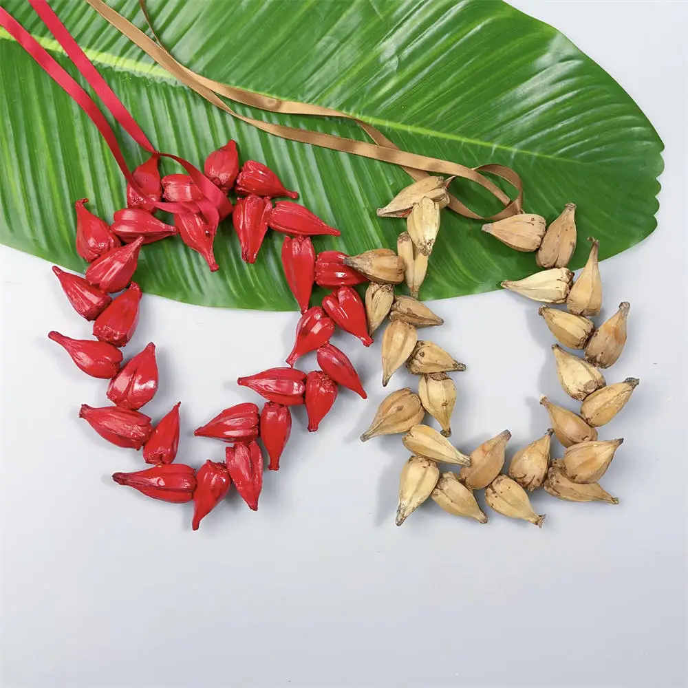 Nova chegada senhoras colar tradicional samoa natural artesanal vermelho ula fala colar 20 "polinésia chique jóias colar