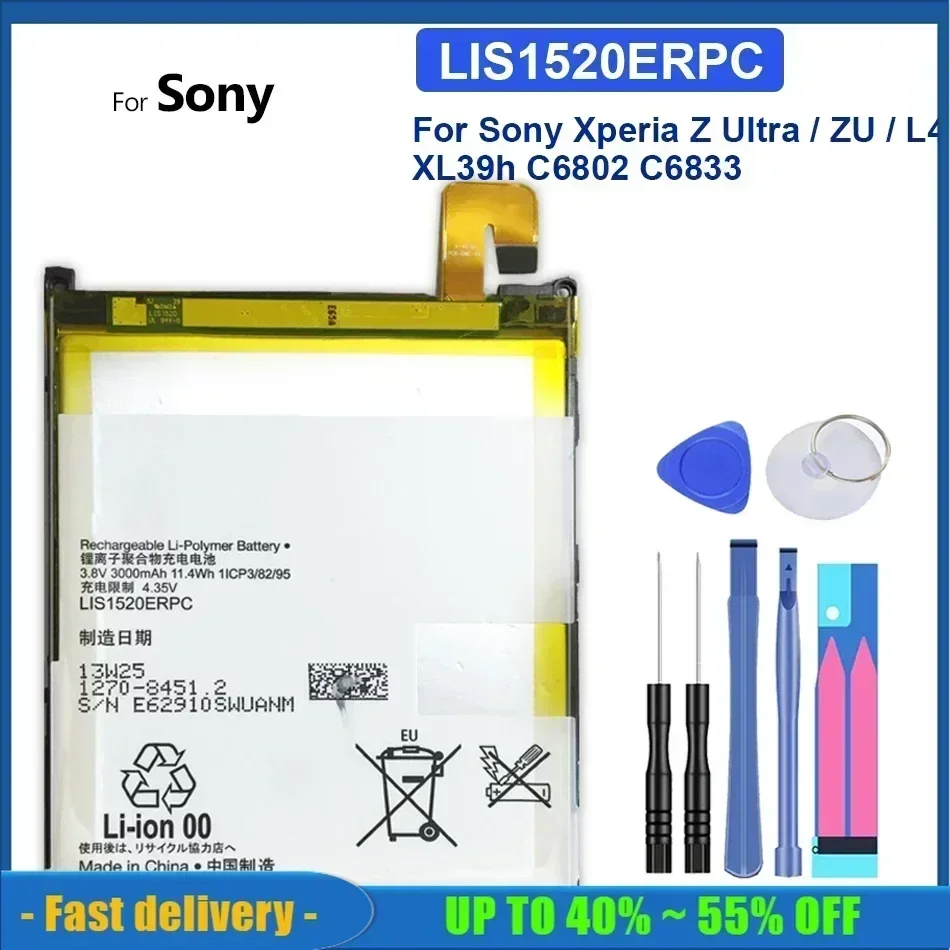 LIS1520ERPC baterai ponsel pengganti, untuk Sony Xperia Z Ultra XL39 XL39H C6802 C6806 C6833 3000mAh Baterai + Alat Gratis