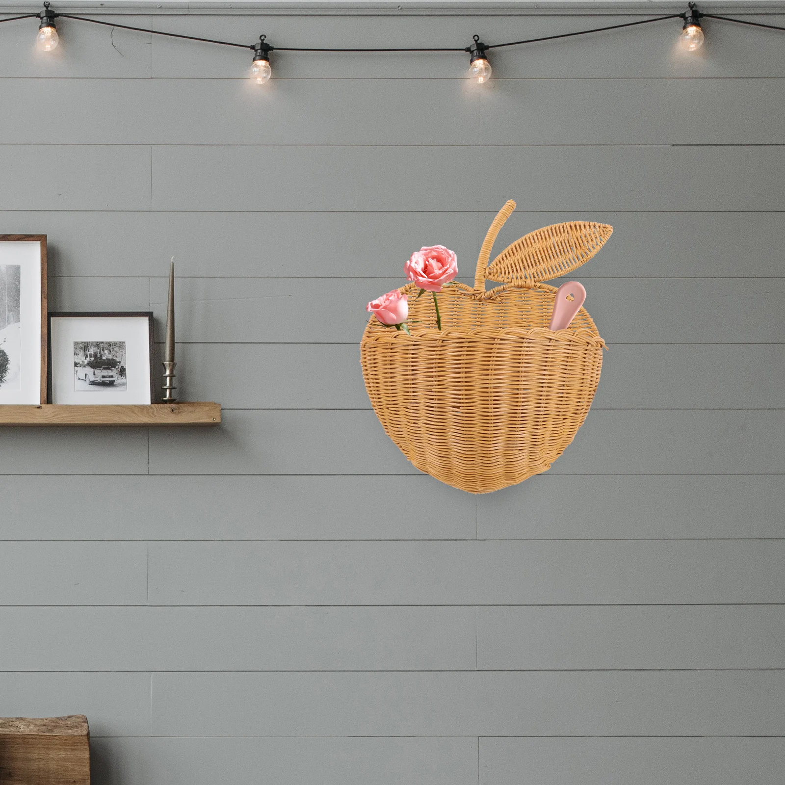

s Rattan Woven Basket Yellow Storage H made Wall Hanging Apple Shaped Photo Props Straw Storage Baskets Home Decor