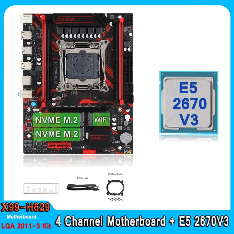 

LGA 2011-3 Set X99 Motherboard Kit XEON E5 2670 V3 Support DDR4 RAM Memory Combo NVME M.2 Four Channel E5 2670V3 Motherboard Set