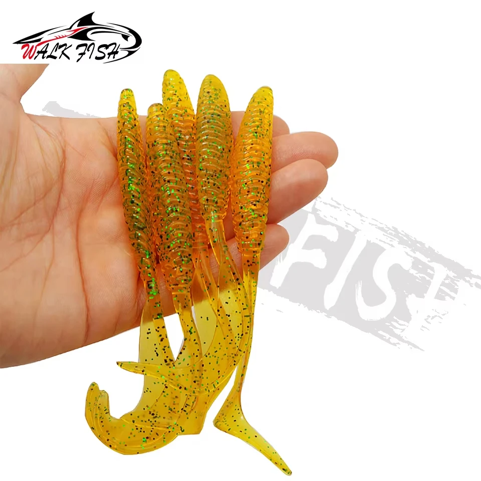 WALK FISH 5PCS 13cm 6g Soft Bait Long Tail Fishing Lure Long Roll Tail Thread Maggot Fake Bait Fishing Gear Artificial Bait Bass