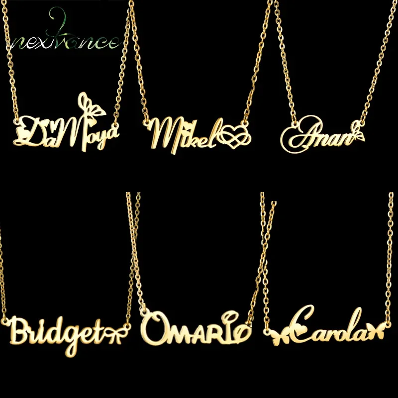 Nextvance-Collier Romantique avec Nom Personnalisé en Acier Inoxydable, Pendentif Papillon Illimité, Bijoux Cadeau pour Femme