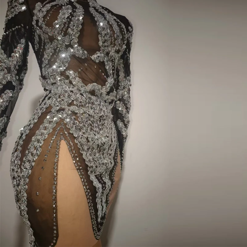 Mulheres cantor jazz dança traje lantejoulas festa noite outfit bar boate pólo dança roupas palco festival vestido xs10540