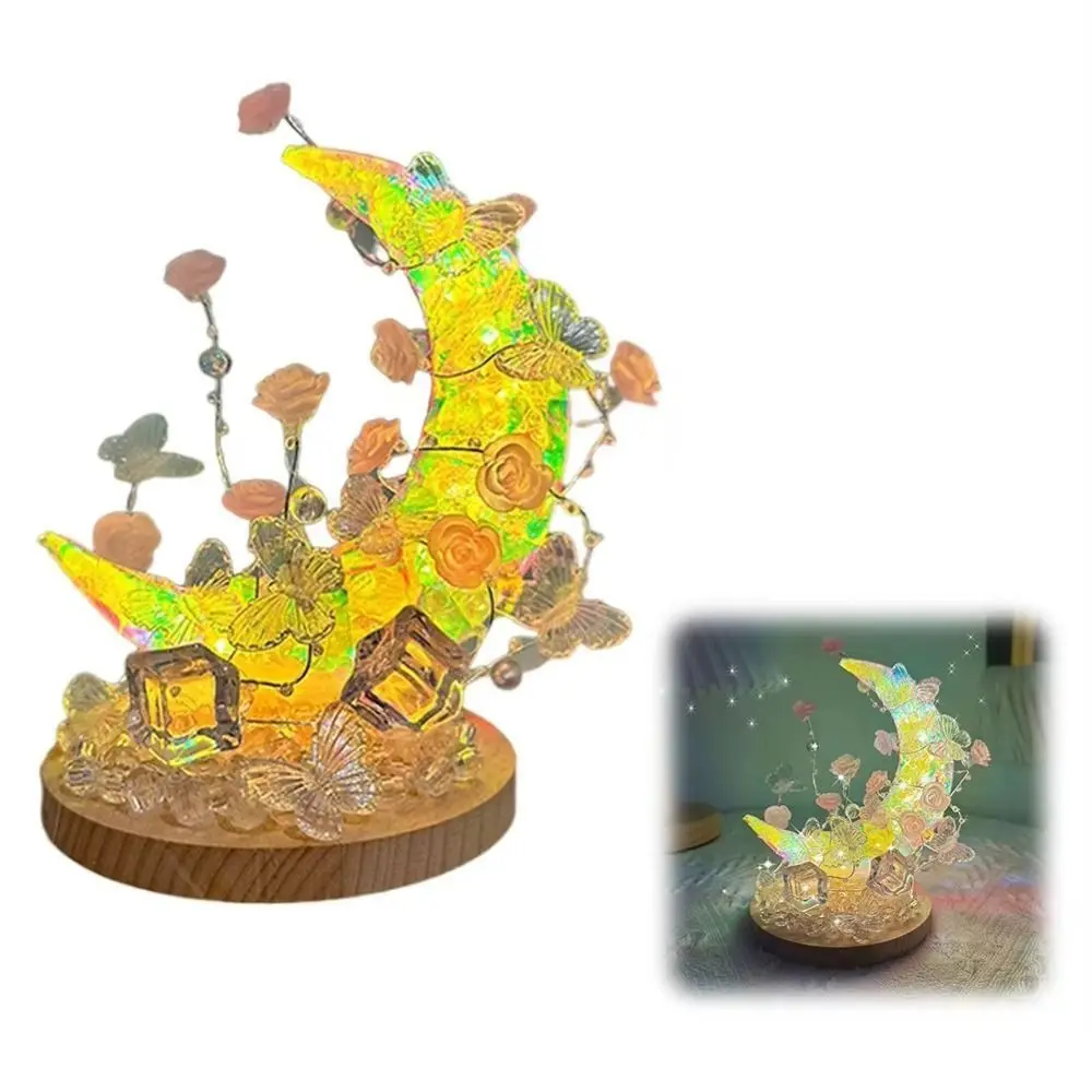 Creative Moon Butterfly Lamp DIY Material Pack Aesthetic Handmade Moon Flower Night Light Home Decor USB Plug