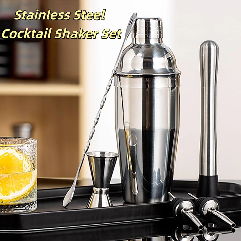 1/6Pcs Bartending Tool Set Stainless Steel Cocktail Shaker Mixer Wine Martini Boston Shaker For Bartender Drink Party Bar Tools